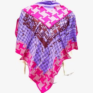 Unused Classic Givenchy Scarf 35"  100% Silk Satin Pink Purple Brown Dott (6